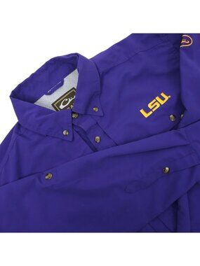 Drake LSU Tigers Shirt S Button Front Vented Back Wingshooter Long Sleeve Purple